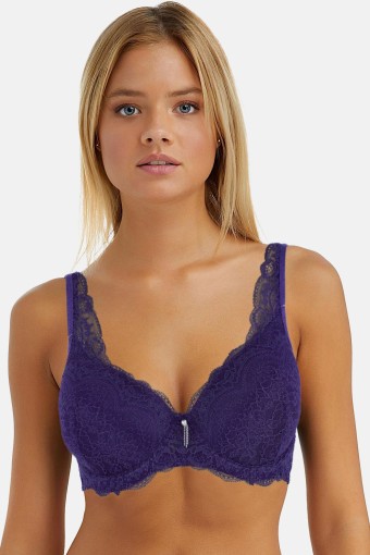 BELVÜ - Belvü Kadın Desteksiz Sütyen C Kap Dantelli Tül Detaylı - Mor