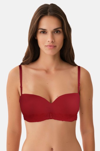 CLARA - Belvü Kadın Desteksiz Sütyen Dantelli Taşlı İthal - Bordo