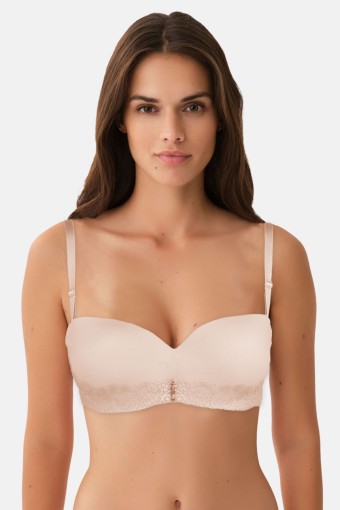 CLARA - Belvü Kadın Desteksiz Sütyen Dantelli Taşlı İthal - Krem