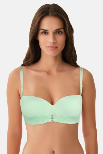 CLARA - Belvü Kadın Desteksiz Sütyen Dantelli Taşlı İthal - Mint Yeşili