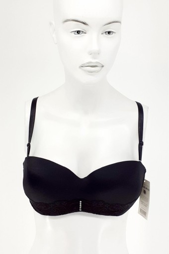 CLARA - Belvü Kadın Desteksiz Sütyen Dantelli Taşlı İthal - Siyah