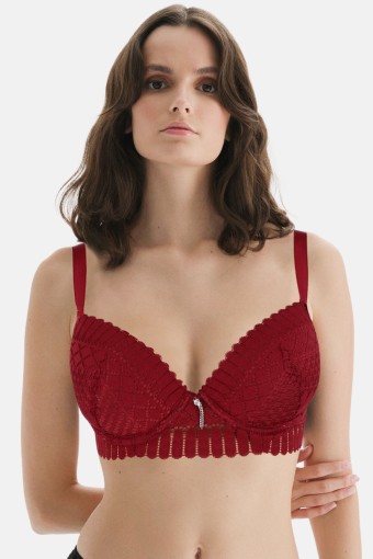 CLARA - Belvü Kadın Desteksiz Sütyen Geometrik Dantelli - Bordo