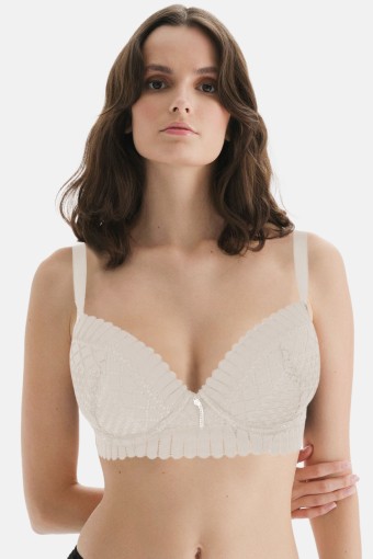 CLARA - Belvü Kadın Desteksiz Sütyen Geometrik Dantelli - Krem