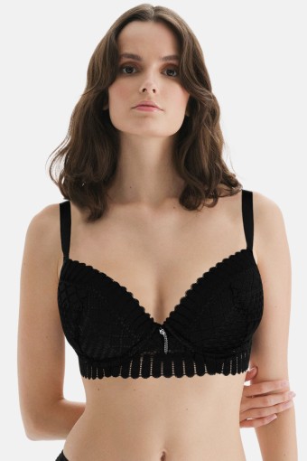 CLARA - Belvü Kadın Desteksiz Sütyen Geometrik Dantelli - Siyah