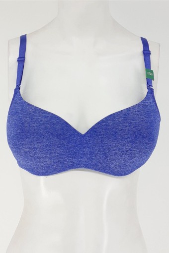 CLARA - Belvü Kadın Desteksiz Sütyen Penye Melanj - Saks Mavisi