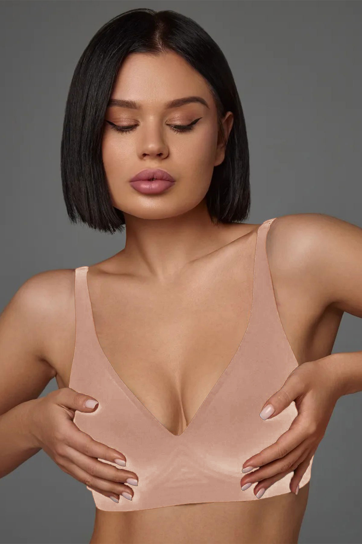 Belvü Kadın Lazer Kesim Sütyen Çıkabilen Pedli Görünmez Agraflı - Açık Vizon - Thumbnail