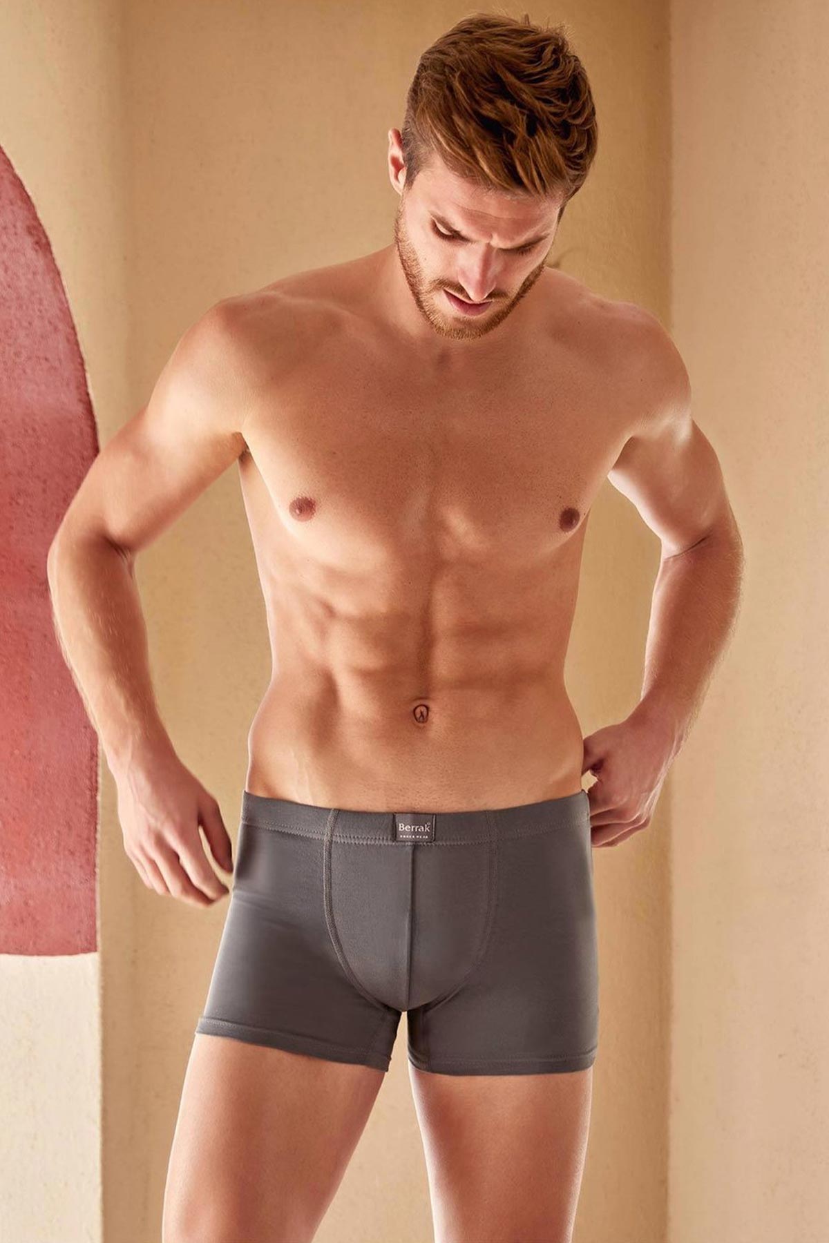 Berrak Erkek Boxer Bambu Düz - Füme - 3XL - Thumbnail