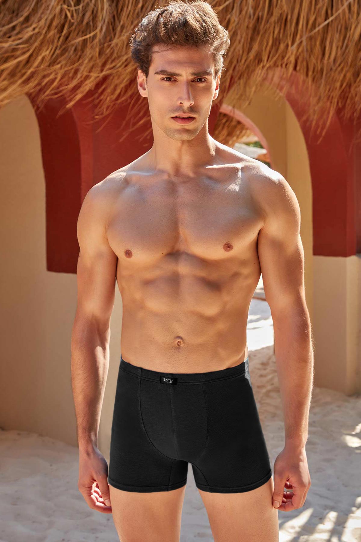 Berrak Erkek Boxer Bambu Düz - Siyah - L - Thumbnail