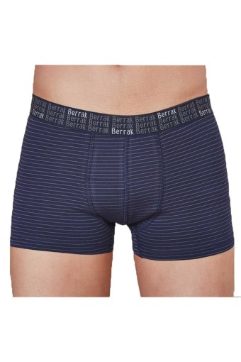 BERRAK - Berrak Erkek Boxer Çizgili Likralı Pamuklu - Lacivert - 3XL