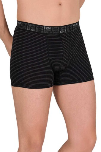 BERRAK - Berrak Erkek Boxer Çizgili Likralı Pamuklu - Siyah - 3XL