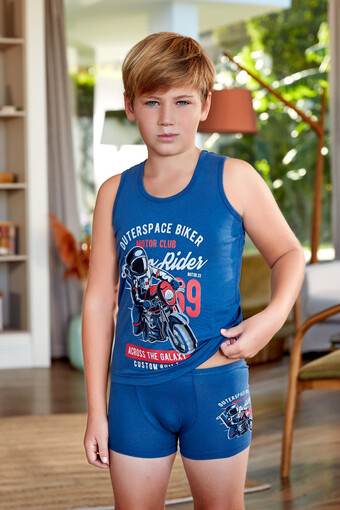 BERRAK - Berrak Erkek Çocuk Kalın Askılı Motor Clup Baskılı Pamuk Atlet