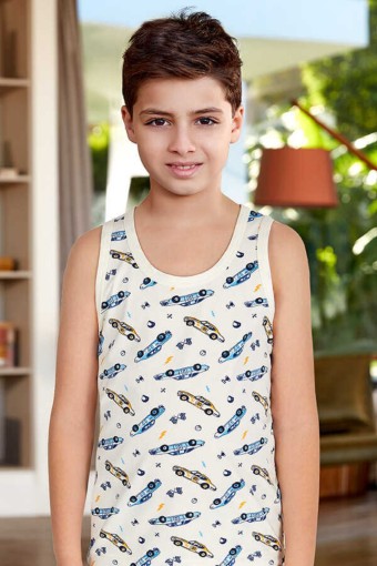 BERRAK - Berrak Erkek Çocuk Kalın Askılı Araba Baskılı Pamuk Atlet