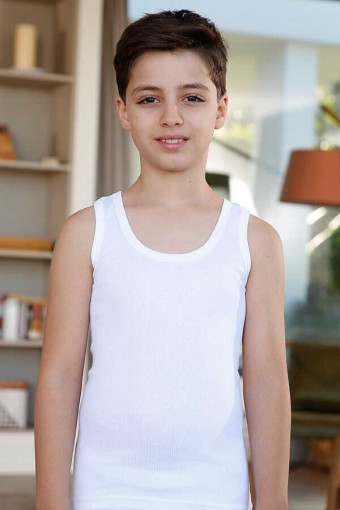 BERRAK - Berrak Erkek Çocuk Kalın Askılı Ribana Atlet Resimli - Beyaz - 1(1-2 Yaş) (1)