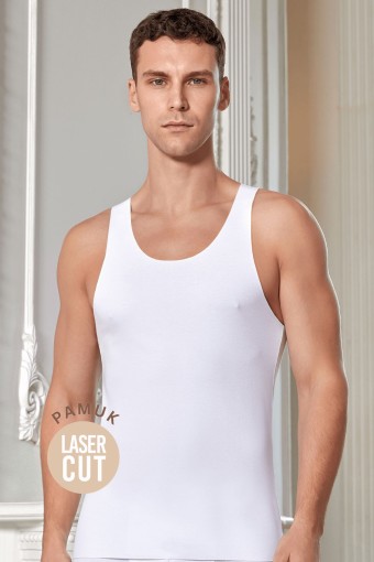 BERRAK - Berrak Erkek Kalın Askılı Atlet Lazer Kesim - Beyaz - S