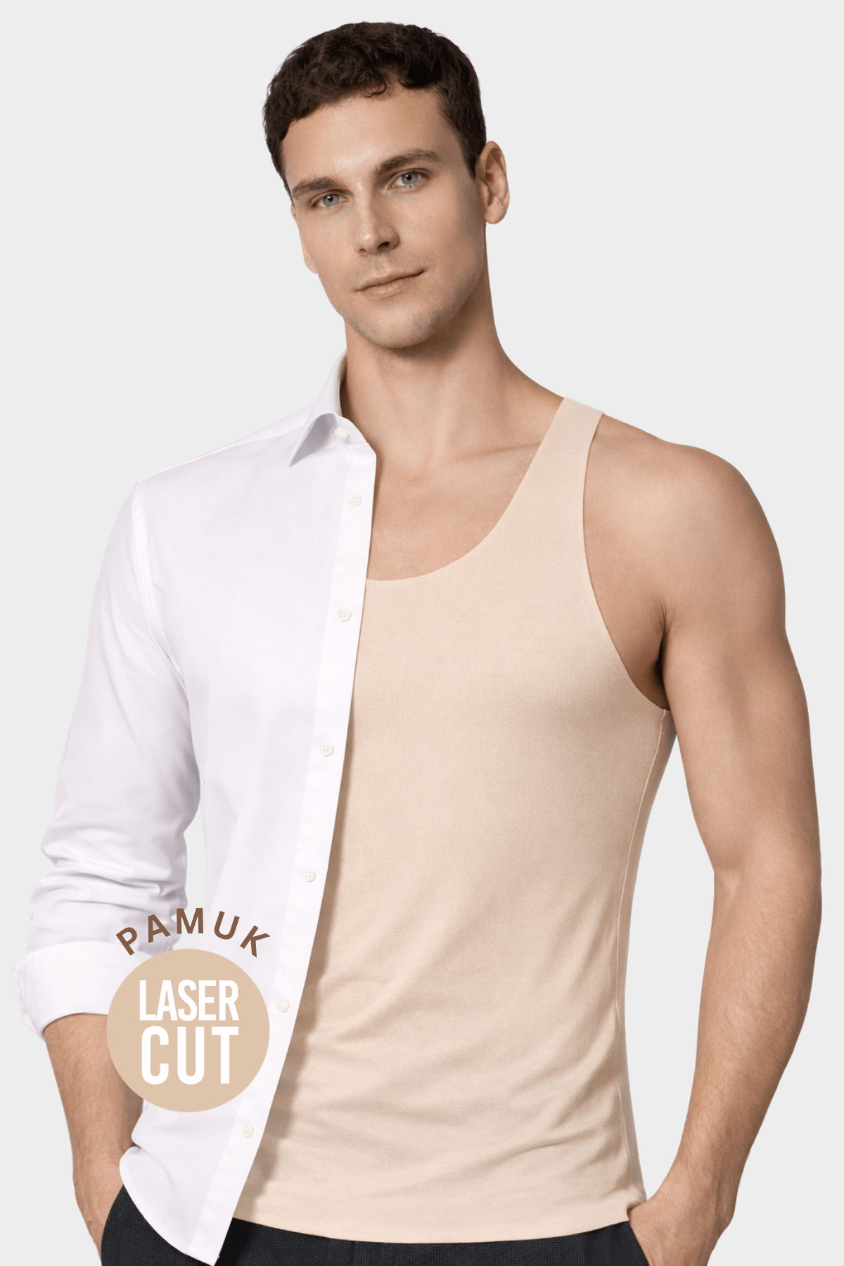 Berrak Erkek Kalın Askılı Atlet Lazer Kesim - Ten - XL - Thumbnail