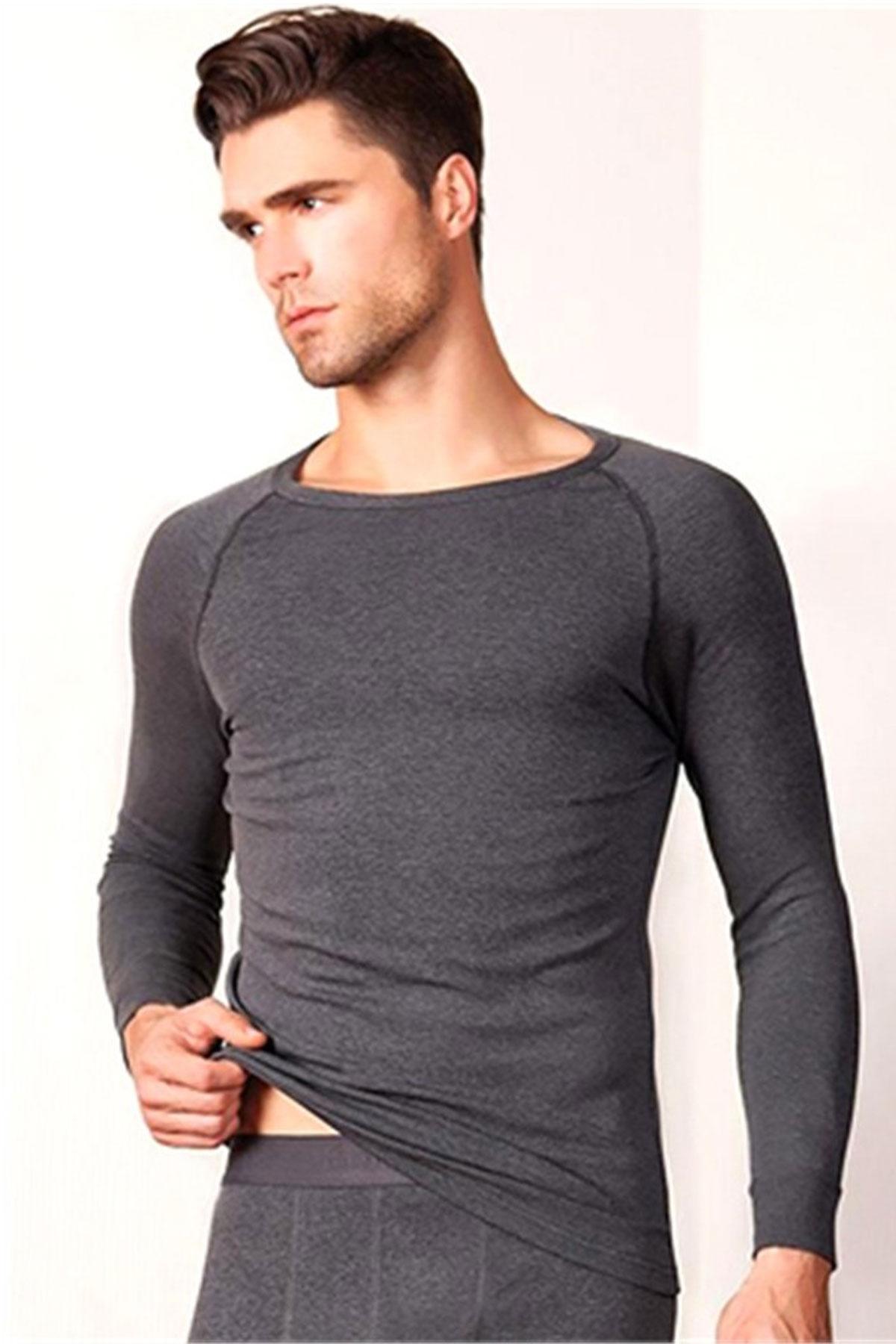 Berrak Erkek Uzun Kollu Atlet Termal Şardonlu - Füme - S - Thumbnail