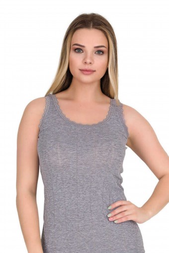 BERRAK - Berrak Kadın Kalın Askılı Jakar Atlet - Gri Melanj - 3XL (1)