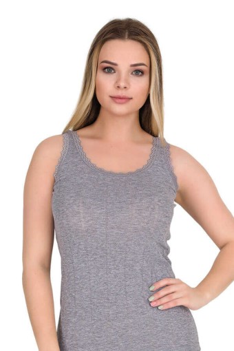 BERRAK - Berrak Kadın Kalın Askılı Jakar Atlet - Gri Melanj - M