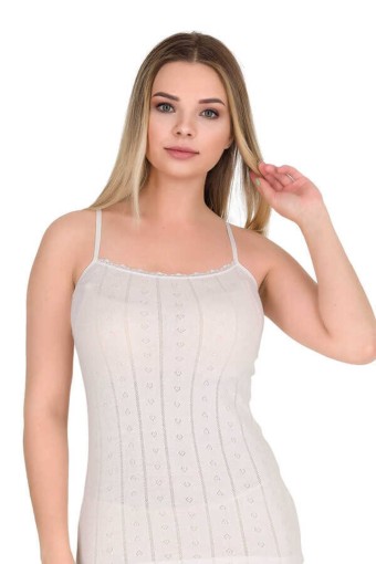 BERRAK - Berrak Kadın İp Askılı Jakarlı Atlet - Ekru - S