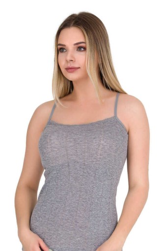 BERRAK - Berrak Kadın İp Askılı Jakarlı Atlet - Gri Melanj - 3XL