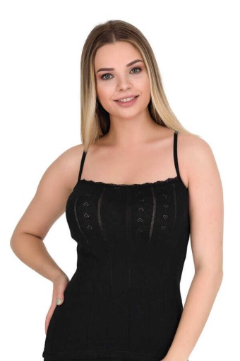 BERRAK - Berrak Kadın İp Askılı Jakarlı Atlet - Siyah - 3XL