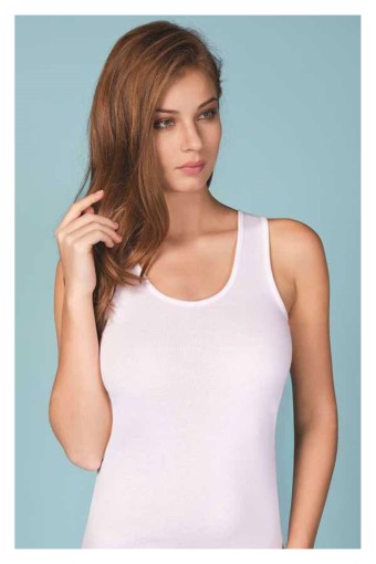 BERRAK - Berrak Kadın Kalın Askılı Mat Biyeli Ribana Atlet Resimli - Beyaz - 2XL