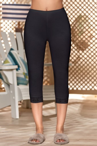 BERRAK - Berrak Kadın Tayt (Çamaşır) Ribana Dantelli Siyah - Siyah - 2XL