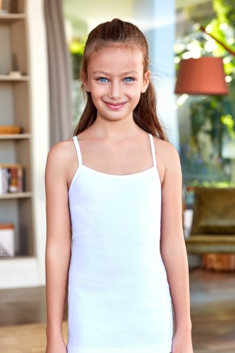 BERRAK - Berrak Kız Çocuk İp Askılı Ribana Atlet - Beyaz - 1(1-2 Yaş) (1)