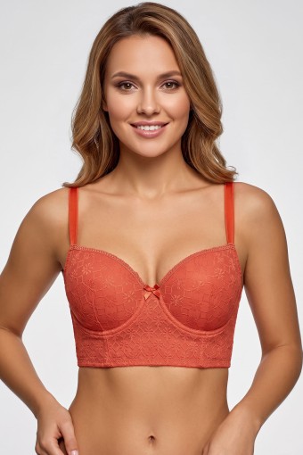 BEST BRA - Best Bra Kadın Bralet Sütyen Balenli Jakarlı Desteksiz C Cup - Kiremit