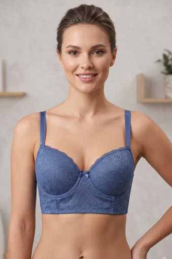 BEST BRA - Best Bra Kadın Bralet Sütyen Balenli Jakarlı Desteksiz C Cup - Mavi