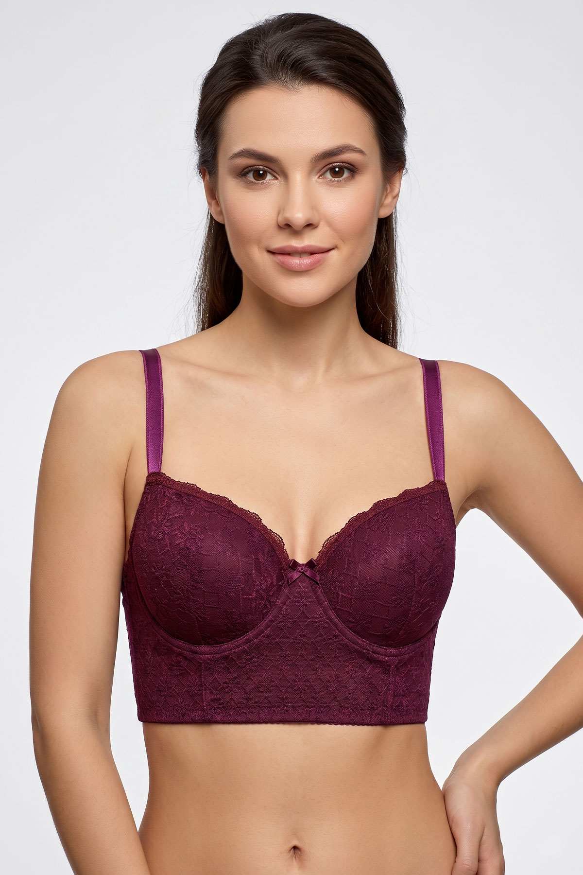 Best Bra Kadın Bralet Sütyen Balenli Jakarlı Desteksiz C Cup - Mürdüm - Thumbnail