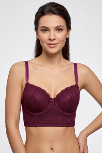 BEST BRA - Best Bra Kadın Bralet Sütyen Balenli Jakarlı Desteksiz C Cup - Mürdüm