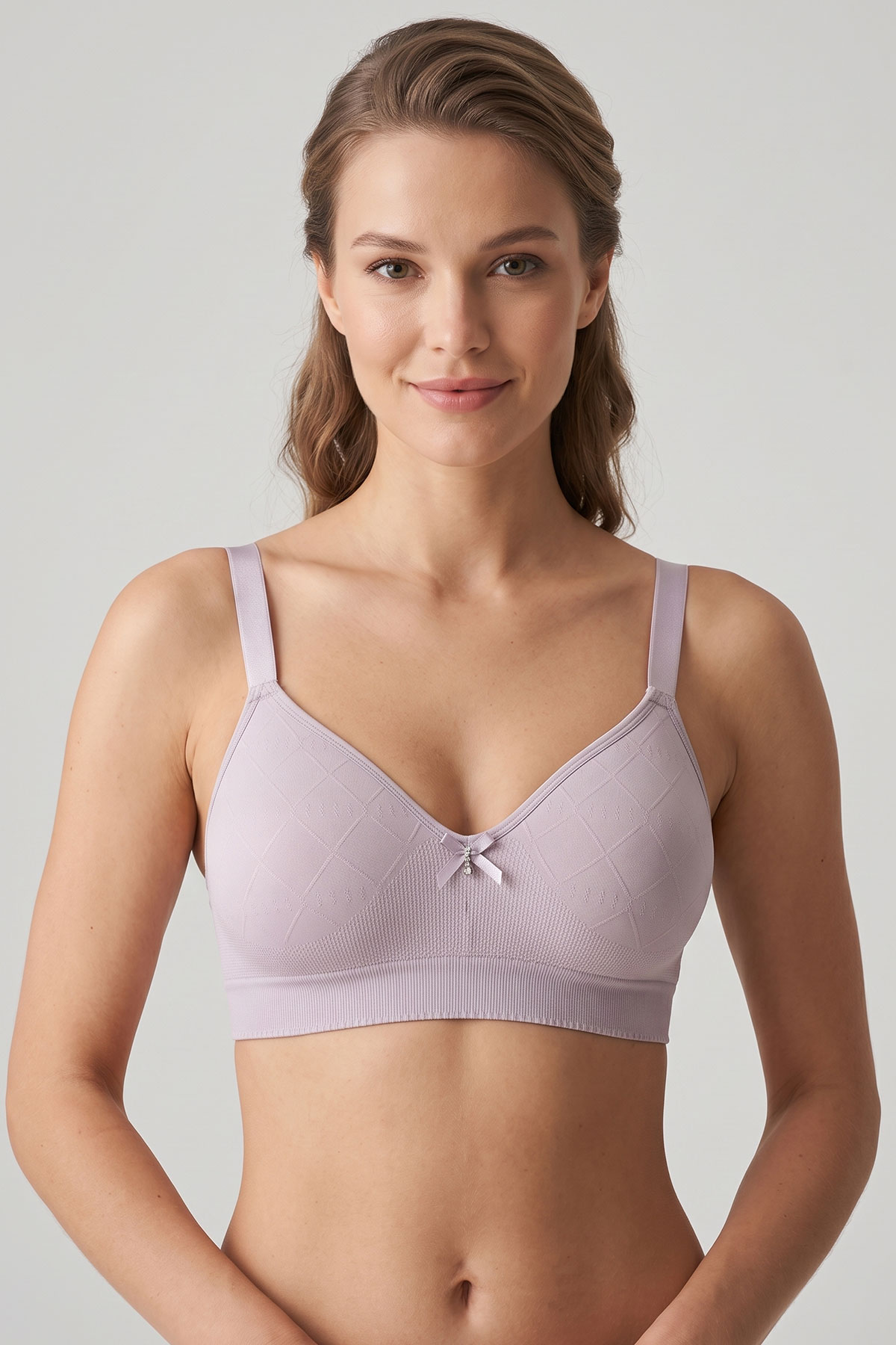 Best Bra Kadın Bralet Sütyen Bambu Balensiz Desteksiz C Cup Jakarlı - Açık Vizon - Thumbnail