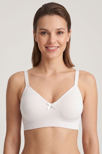 BEST BRA - Best Bra Kadın Bralet Sütyen Bambu Balensiz Desteksiz C Cup Jakarlı - Beyaz