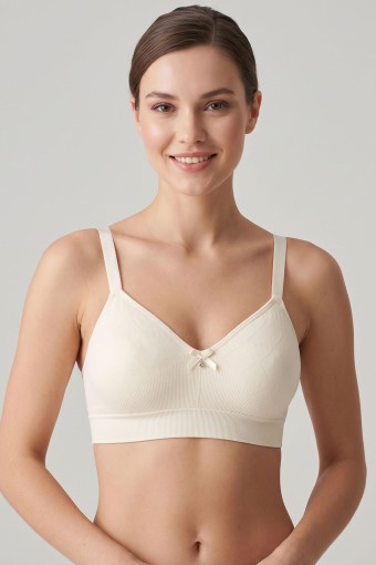 BEST BRA - Best Bra Kadın Bralet Sütyen Bambu Balensiz Desteksiz C Cup Jakarlı - Ekru