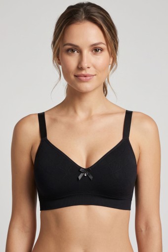 BEST BRA - Best Bra Kadın Bralet Sütyen Bambu Balensiz Desteksiz C Cup Jakarlı - Siyah