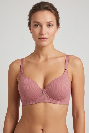 BEST BRA - Best Bra Kadın Sütyen Balensiz Çizgili Göğüs Altı Özel Doku Desteksiz C Cup - Gülkurusu