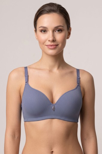 BEST BRA - Best Bra Kadın Sütyen Balensiz Çizgili Göğüs Altı Özel Doku Desteksiz C Cup - Mavi