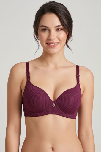 BEST BRA - Best Bra Kadın Sütyen Balensiz Çizgili Göğüs Altı Özel Doku Desteksiz C Cup - Mürdüm