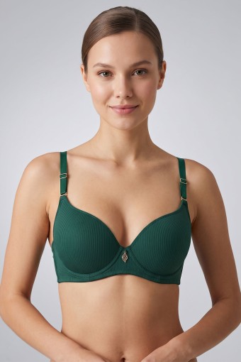 BEST BRA - Best Bra Kadın Sütyen Balensiz Çizgili Göğüs Altı Özel Doku Desteksiz C Cup - Yeşil