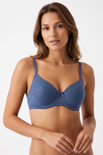 BEST BRA - Best Bra Kadın Sütyen Balensiz Nokta Jakarlı Hafif Destekli - Mavi