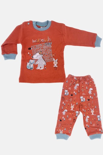 BİBERON BEBE - Biberon Bebe Erkek Bebek Sincap Baskılı 2'li Takım - Kiremit