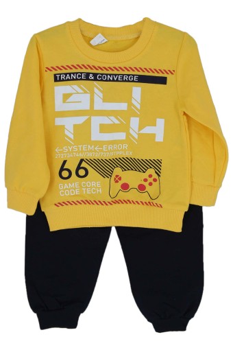 BILKON - Bilkon Bebe Erkek Bebek Uzun Kollu Bisiklet Yaka Yazılı Uzun Kollu Bisiklet Yaka Penye Takım - Sarı