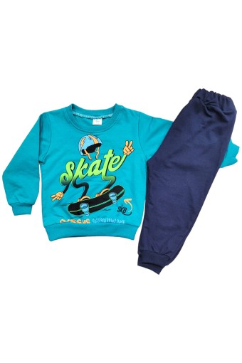 BILKON - Bilkon Erkek Bebek Uzun Kollu 2'li Takım Skate Yazılı - Koyu Yeşil