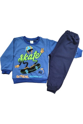 BILKON - Bilkon Erkek Bebek Uzun Kollu 2'li Takım Skate Yazılı - Lacivert