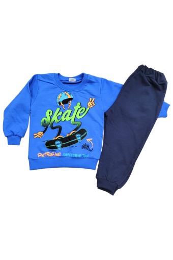 BILKON - Bilkon Erkek Bebek Uzun Kollu 2'li Takım Skate Yazılı - Mavi