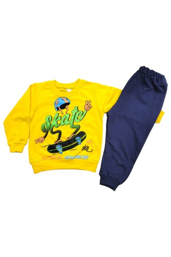 BILKON - Bilkon Erkek Bebek Uzun Kollu 2'li Takım Skate Yazılı - Sarı