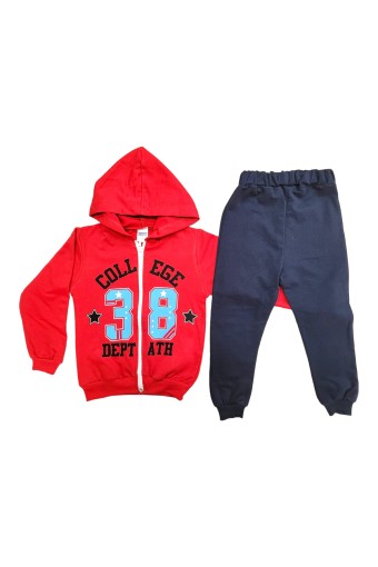 BILKON - Bilkon Erkek Bebek Uzun Kollu Önden Fermuarlı 2'li Takım 38 Yazılı - Kırmızı