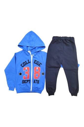 BILKON - Bilkon Erkek Bebek Uzun Kollu Önden Fermuarlı 2'li Takım 38 Yazılı - Mavi