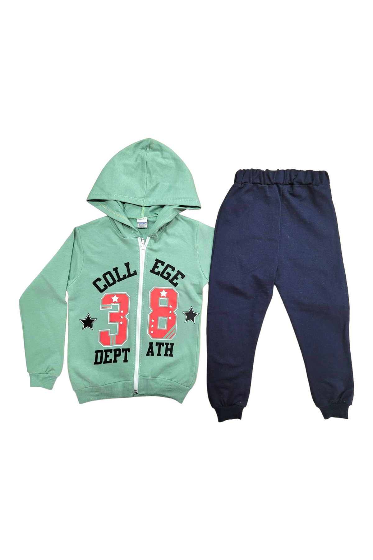 Bilkon Erkek Bebek Uzun Kollu Önden Fermuarlı 2'li Takım 38 Yazılı - Mavi - Thumbnail